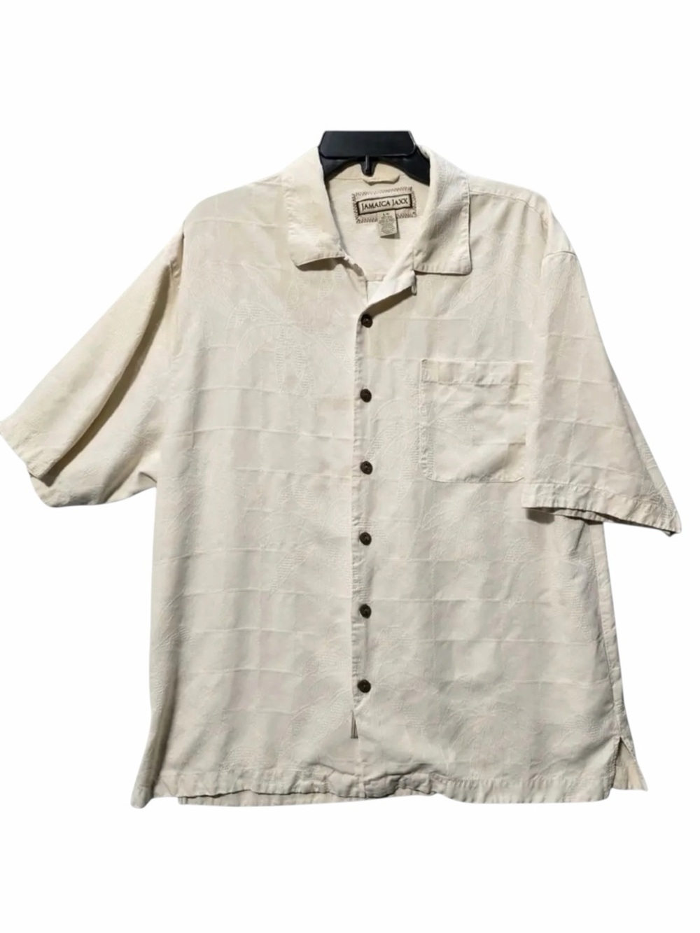 Vintage Jamaica Jaxx Silk Resort Tropical Shirt Jacquard Palm Tree 1990 Men’s XL